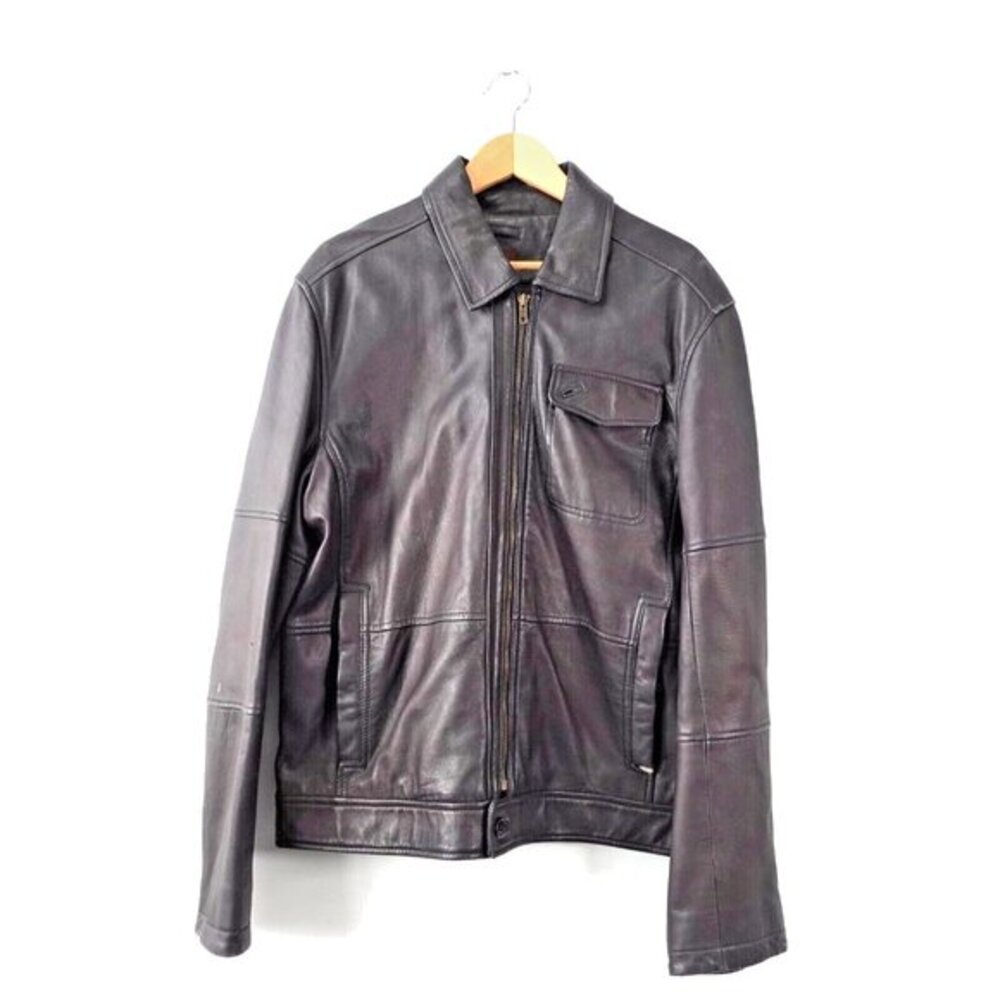 90s Indie Sleaze‎ VINTAGE Black Genuine Leather Jacket Mens XL Moto Bomber TIBOR